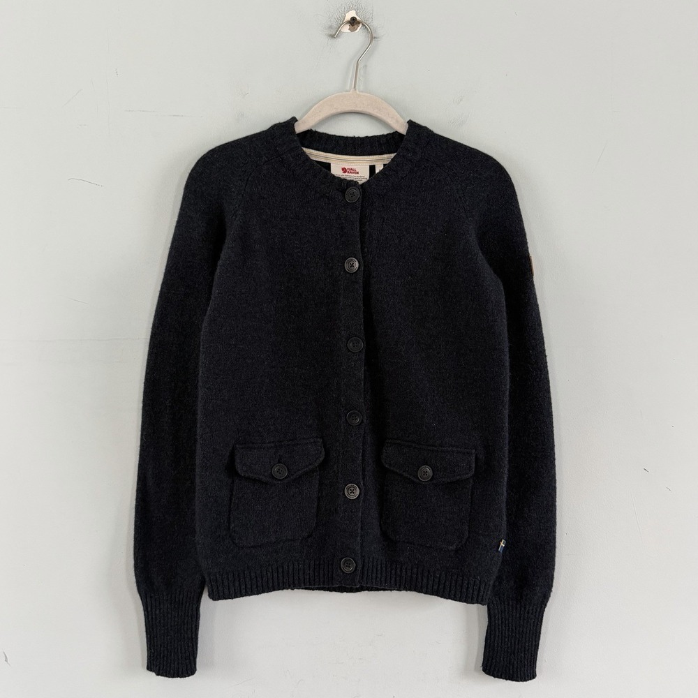 Fjallraven Greenland Re-Wool Cardigan Navy Blue Italian Wool Sweater - Picture 2 of 5